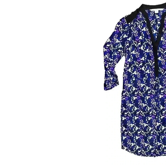 Diane von Furstenberg DVF Silk Tie Waist Dress 0 Mid Length Blue Floral Pockets - Picture 2 of 5